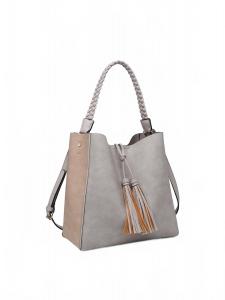 Женская сумка-тоут Dina контрастная с кисточкой в серо-бежевом цвете Jen & Co.