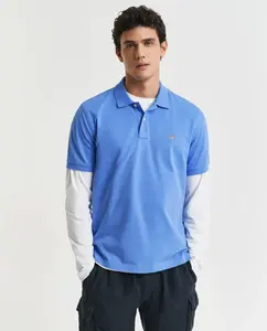 Мужская футболка-поло из пике с вышитым гербом на груди, большие размеры Gant, синий