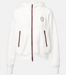 Толстовка с капюшоном из смесовой хлопковой ткани пике Brunello Cucinelli, Off White+Amaranto