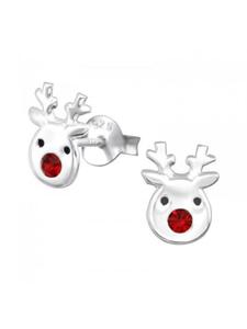 Alexander York Серьги-гвоздики в виде оленей, красные кристаллы, серебро 925 пробы, комплект из 2 штук