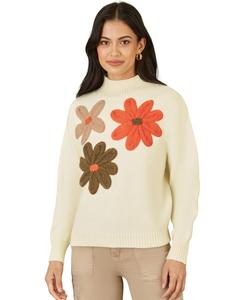 Женский вязаный свитер с цветочным принтом и высоким воротником Yumi, Ivory