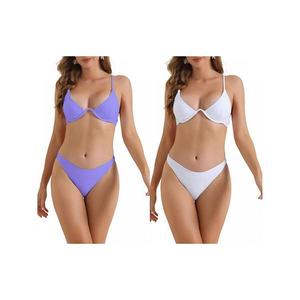 2 комплекта женского бикини с бюстгальтером на косточках и треугольными трусиками на тонких бретелях Inspire Chic, White Purple