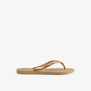 Тонкие резиновые шлепанцы с тисненым логотипом Havaianas, золотой