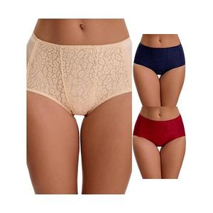 3 пачки женских кружевных трусиков с цветочным принтом, дышащие и удобные, мид-райз Inspire Chic, Wine Red Blue Beige