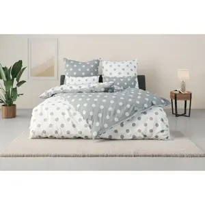 Мое домашнее двустороннее постельное белье «Точки», размером 135х200 см, из вторсырья, постельное белье в горошек My Home, серый