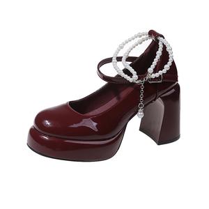 SHUMO Туфли Мэри Джейн на массивном каблуке 9 см женские бордовые, цвет Burgundy