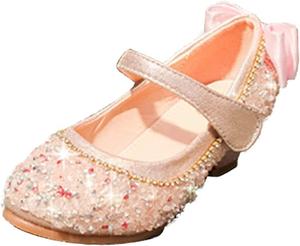 Босоножки на каблуке для женщин, обувь для бальных танцев, босоножки с низким каблуком и бантиком, принцесские туфли (Цвет: черный, Размер: 13 UK для детей) Generic