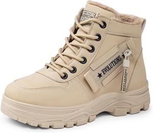 Женские зимние ботинки, снегоступы на шнуровке, средней высоты, с утепленной меховой подкладкой, на платформе, теплые водонепроницаемые ботинки для прогулок на холоде и повседневных зимних образов Qacksv, Khaki