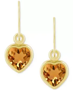 Серьги-Подвески в форме сердца с драгоценными камнями из 10-каратного желтого золота (также из 10-каратного белого золота) Macy'S, citrine/gold