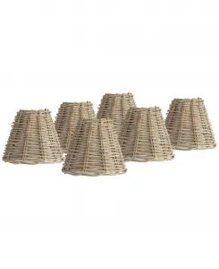 Набор из 6 абажуров из натурального плетеного ротанга, маленький, высота 7,5 см, ширина 15 см, высота 13 см, крепление типа «канделябр» Springcrest, коричневый