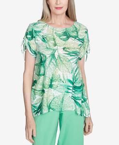 Женская футболка Rise Shine Monotone Tropical Leaf с круглым вырезом Alfred Dunner, Lime