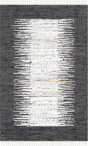 Ковер SAFAVIEH, 77 x 122 см, Montauk Collection, Ivory & Black, ручной работы, полосатый с бахромой, хлопковый, идеален для помещений с высокой проходимостью: прихожая, гостиная, спальня (MTK711H)