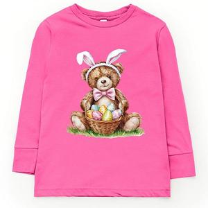Футболка с длинным рукавом для малышей с принтом "Пасхальная корзинка с мишкой" в акварели The Juniper Shop, Hot Pink