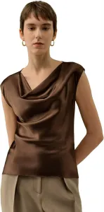 LilySilk Женская Шелковая Блузка Sleeveless Slim Fit Cowl Neck