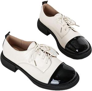 Женские повседневные туфли Huixing с круглыми носками, шнуровкой и средним каблуком, сочетающие разные цвета Huixing Art, White