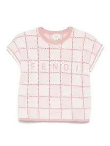 Футболка с вышитым логотипом FENDI KIDS, розовый