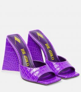 Мюли из кожи Devon с крокодиловым эффектом The Attico, Neon Violet