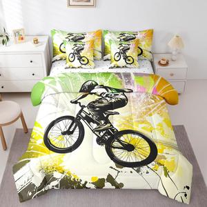 Erosebridal Комплект постельного белья 7Pcs Motorcycles с мотивами экстремальных видов спорта, Black,yellow