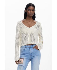 Женский укороченный ажурный свитер Desigual, Light beige