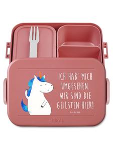 Mr. & Mrs. Panda Бентобокс с изображением единорога и надписью пастельно-красного цвета