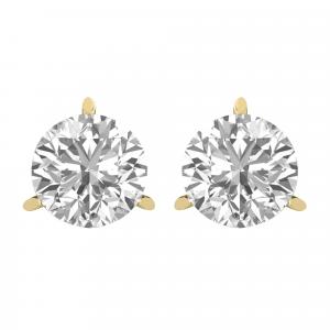 Серьги-гвоздики с круглыми лабораторными бриллиантами 0,40 карата, 14-каратное золото, 3 зубца Diamond2Deal, желтый