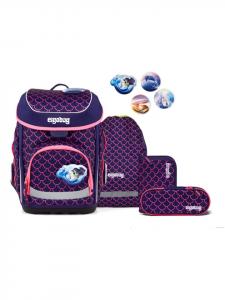 Ergobag Набор школьных сумок Cubo, 5 предметов, с изображением медведя-ныряльщика за жемчугом, фиолетовый