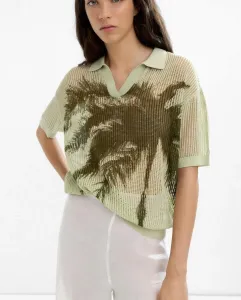 Женская футболка 100% хлопок короткий рукав ажурная с принтом пальмы Parfois, светло-зеленый