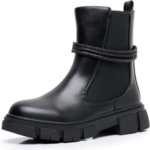 Детские ботинки Apakowa для девочек, модные ботильоны с боковой застежкой-молнией (младший/старший ребенок), Black-Fs727