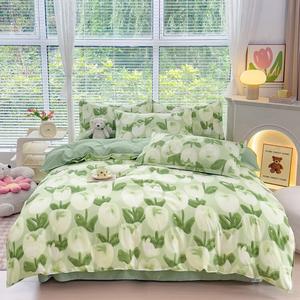 Yalu Комплект постельного белья из 3 предметов (простыня 150х200 см, пододеяльник 200х230 см), цвет Lihua Green, мягкая стиранная хлопковая ткань