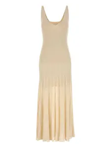 Ребристое платье миди с V-образным вырезом ISABEL MARANT, нейтральный