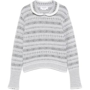 Свитер с воротником питер пэн в технике фэр айл THOM BROWNE, белый