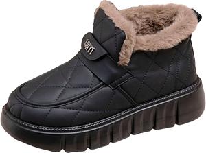 Зимние женские ботинки с меховой подкладкой, обувь для снега с эффектом памяти, теплые зимние ботинки без шнурков, водонепроницаемые кожаные уличные удобные лоферы, противоскользящие туфли для ходьбы в холодную погоду Generic, Black-B