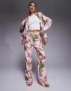 Строгие брюки ASOS LUXE с розовым цветочным принтом — часть комплекта