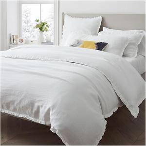 DARSOME Льняной комплект постельного белья розовый с белой отделкой