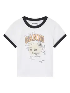 Топняя часть звонка с принтом кошечки GANNI, белый