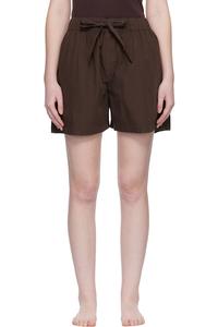Tekla Коричневые пижамные шорты из поплина