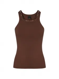Майка с декоративными заклепками Pinko, коричневый