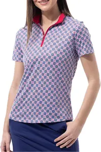 SanSoleil Женская рубашка-поло для гольфа с короткими рукавами и воротником-стойкой с принтом, цвет Seeing Spots Ink