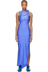 Синее асимметричное платье макси с цветочным принтом Coperni