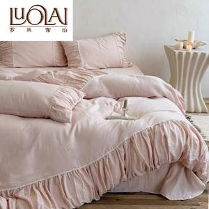 LUOLAI HOME Комплект постельного белья, 4 предмета, 150х200 см, двойной слой марли, светло-розовый