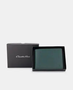 Горизонтальный кошелек с визитницей и портмоне из сафьяновой кожи Emidio Tucci, темно-зеленый