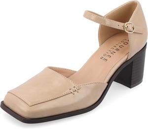 Туфли Journee Collection для женщин с ремешком и пряжкой, открытым квадратным носком, массивным каблуком и подошвой с комфортной пеной Evangeline, Tan