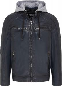 Мужская кожаная куртка байкера с капюшоном - Real Lambskin Leather, Slim Fit, мотоциклетный стиль, casual, streetwear Infinity Leather, Navy Blue