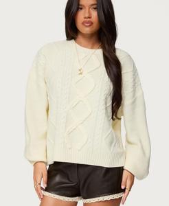Женский свитер крупной вязки с косами, свободного кроя Edikted, Cream