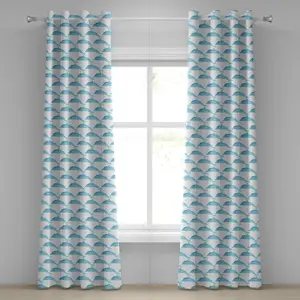 Шторы на люверсах ABAKUHAUS с морскими животными, фигурками дельфинов в воде с лиственным орнаментом, абстрактными графическими изображениями игривых рыб, декоративные двухпанельные шторы на окно, 280 см x 175 см, сине-белые Abakuhaus