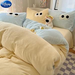 Disney Комплект постельного белья, 4 предмета, 150 см, для одеяла 200х230 см, флис, вышивка, голубой с желтым, зимний утепленный вариант