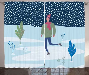 Штора ABAKUHAUS Коньки в деревенском стиле, графика Man on Ice, универсальная ленточная штора для гостиной с петлями и крючками, 280 x 225 см, темно-синий многоцветный Abakuhaus