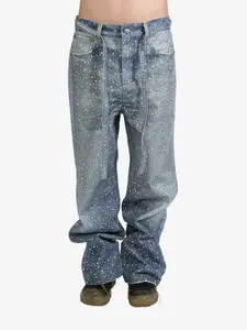 Джинсы широкого кроя, украшенные стразами BIRTH OF ROYAL CHILD, синий