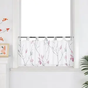 Штора Cafe с петлями, штора Bistro с узором веток и листьев, короткие шторы из вуали, в деревенском стиле для кухни, 1 шт., фиолетовая, высота 60 см, ширина 120 см Joyswahl