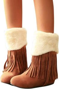 Женские зимние сапоги с меховой подкладкой Bcshiye, мокасины с бахромой, теплые, противоскользящие, короткие ботинки на плоской подошве из замши